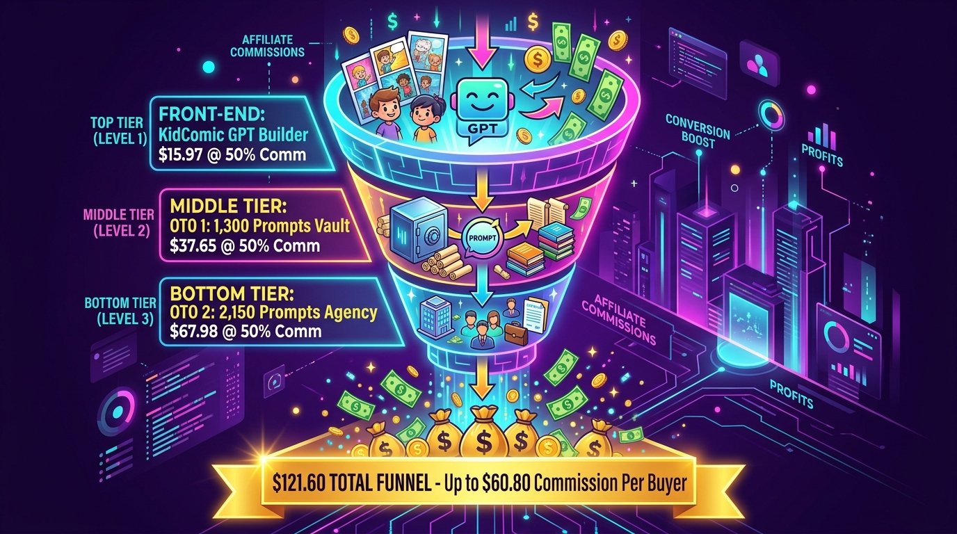 3D Affiliate Funnel Diagram showing FE $15.97, OTO1 $37.65, OTO2 $67.98