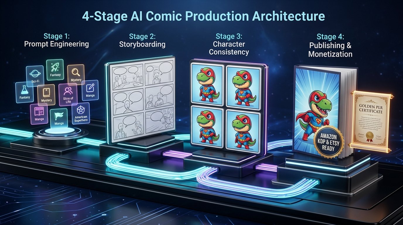 4-Stage AI Comic Production Architecture pipeline diagram
